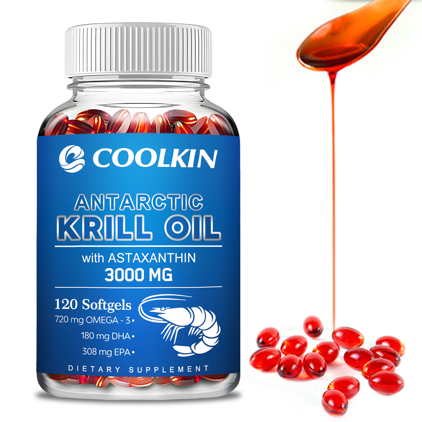 Antarctic Krill Oil 3000mg - w - Krill Oil Supplement 评论和价格